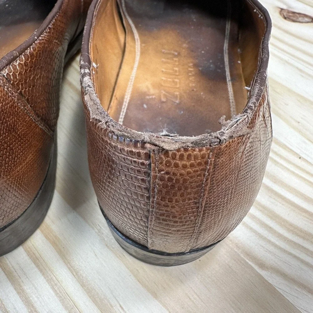ZELLI ROSSI TEJU LIZARD PENNY‎ LOAFER COGNAC 202 Size 8 Slip On Dress Shoe Italy
